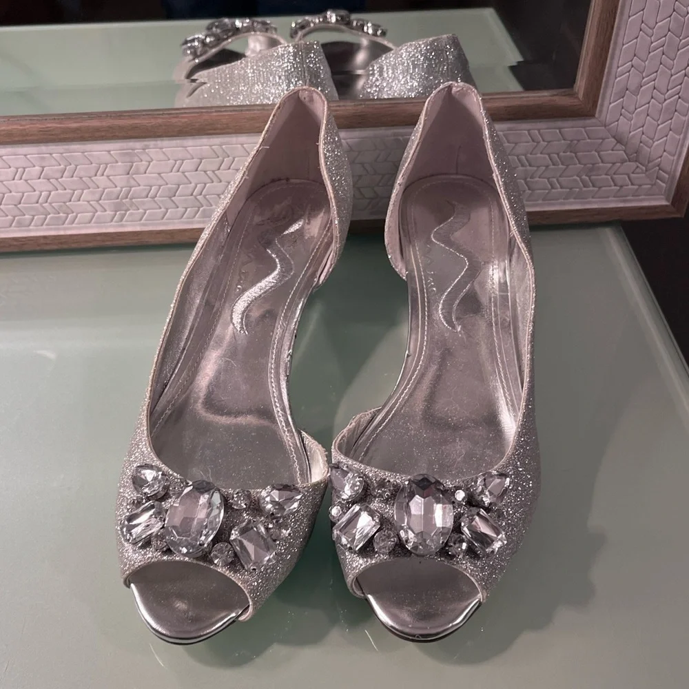 NINA Silver glitter with gems wedge heels